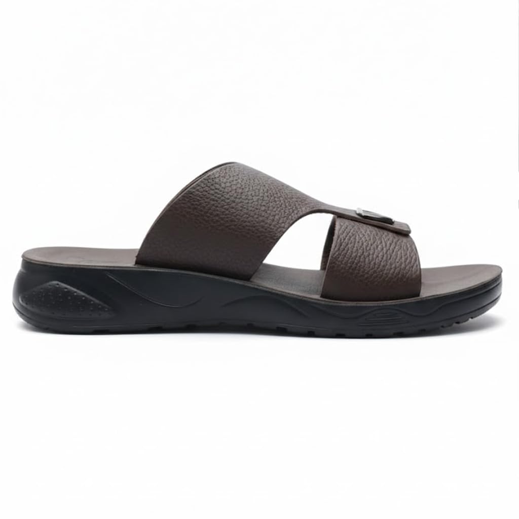 Gulf-Style Men’s Leather Slippers – Modern Design with Comfortable Anti-Slip Sole – Perfect for Daily and Summer Wear - 706