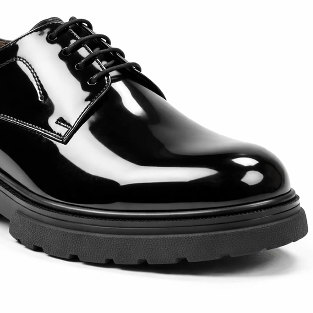 Men’s Classic Formal Shoes in Shiny Leather – Elegant Dress Shoes for Work and Formal Occasions – Comfortable Anti-Slip Sole