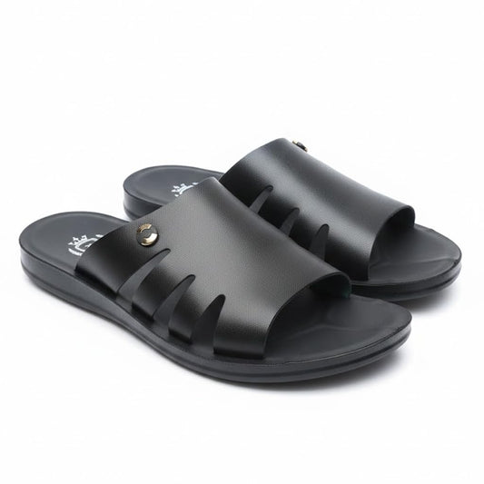 Men’s black leather slippers – modern multi-strap design with a comfortable, slip-resistant sole – ideal for daily and summer use. - 624