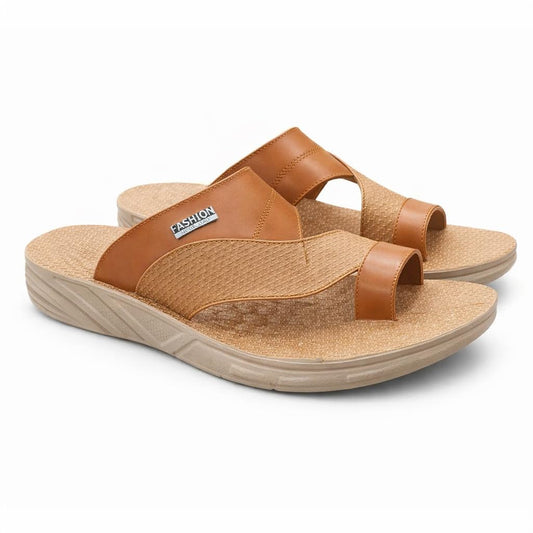 Men’s grey leather slippers – modern, comfortable design with high-quality material and a cushioned orthopedic sole – perfect for daily use and errands. - 911