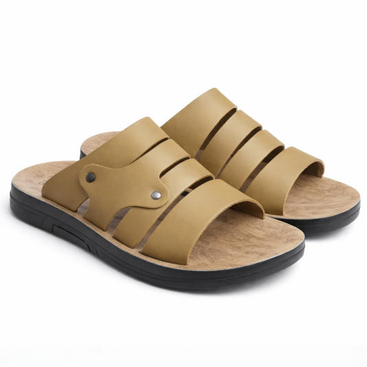 Men’s black leather slippers – modern multi-strap design with a comfortable, slip-resistant sole – ideal for daily and summer use. - 608