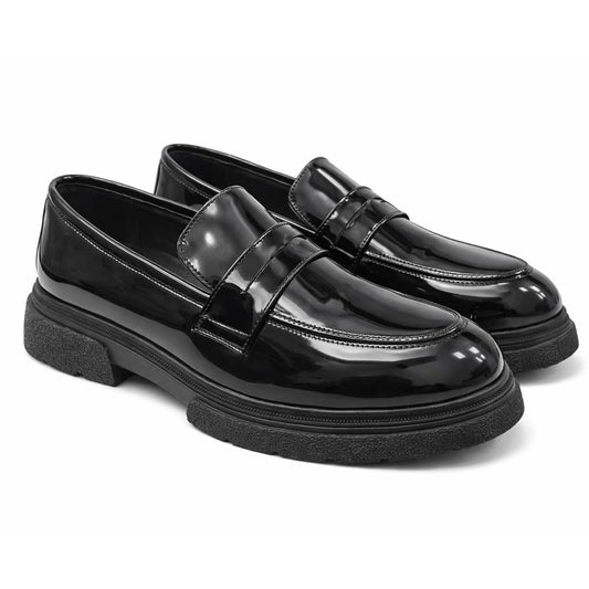 Men’s Formal Loafer Shoes in Shiny Leather – Classic Slip-On Dress Shoes for Work and Occasions – Anti-Slip Sole –