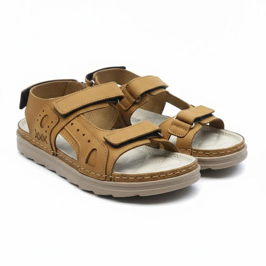 Men’s Comfortable Orthopedic Sandals – Practical Leather Design with Adjustable Double Velcro Straps and Heel Strap – Lightweight Anti-Slip Sole - 50