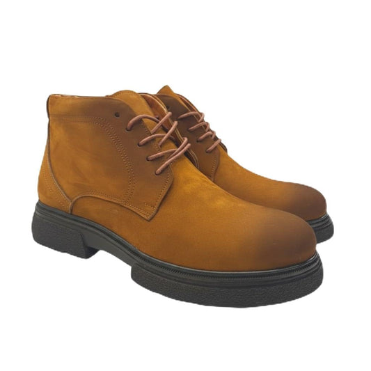 Men's elegant lace-up ankle boots made of suede - equipped with a comfortable Turkish rubber sole