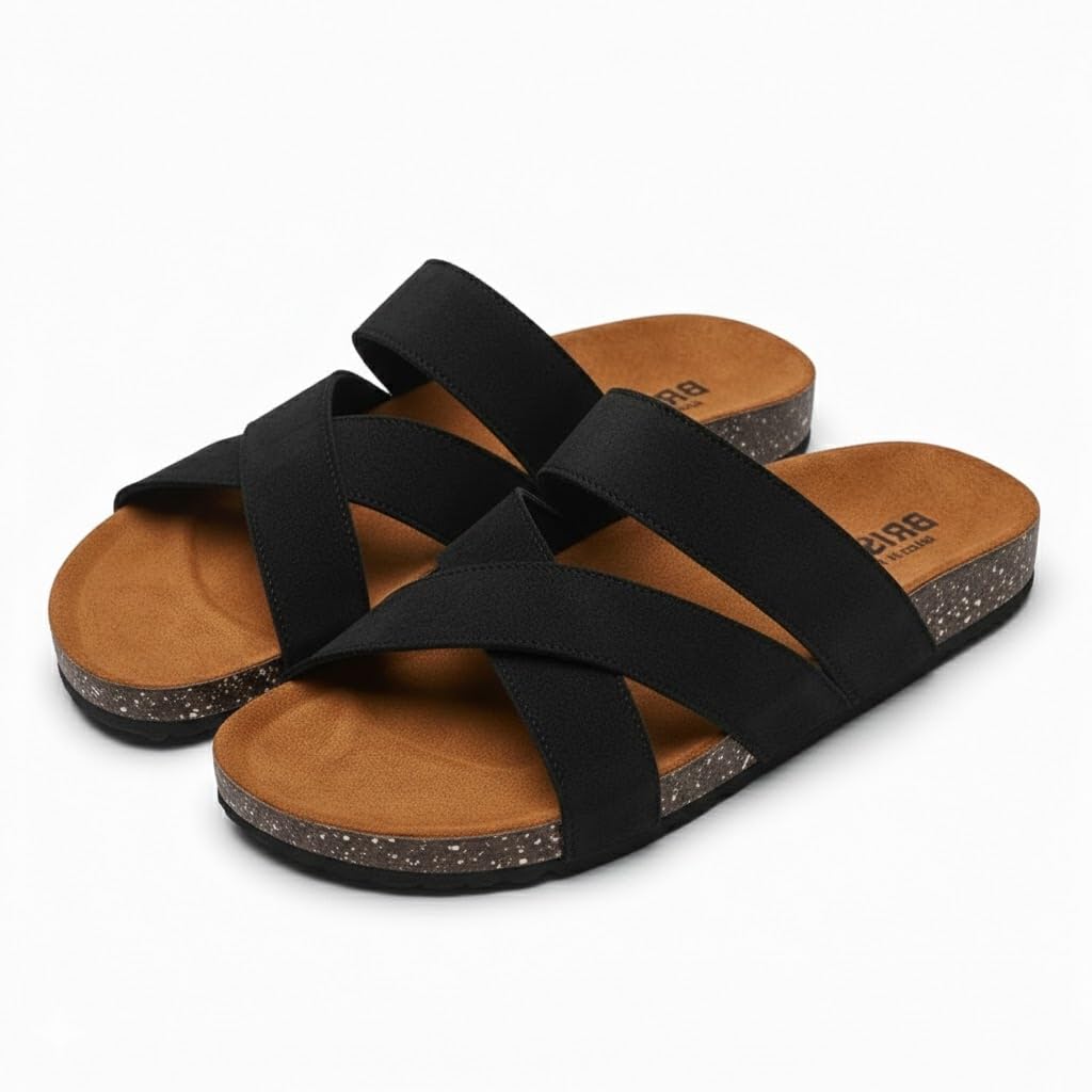 Men genuine leather slipper fashion casual look - Anti-slip BLACK - Size 41 Code 3010
