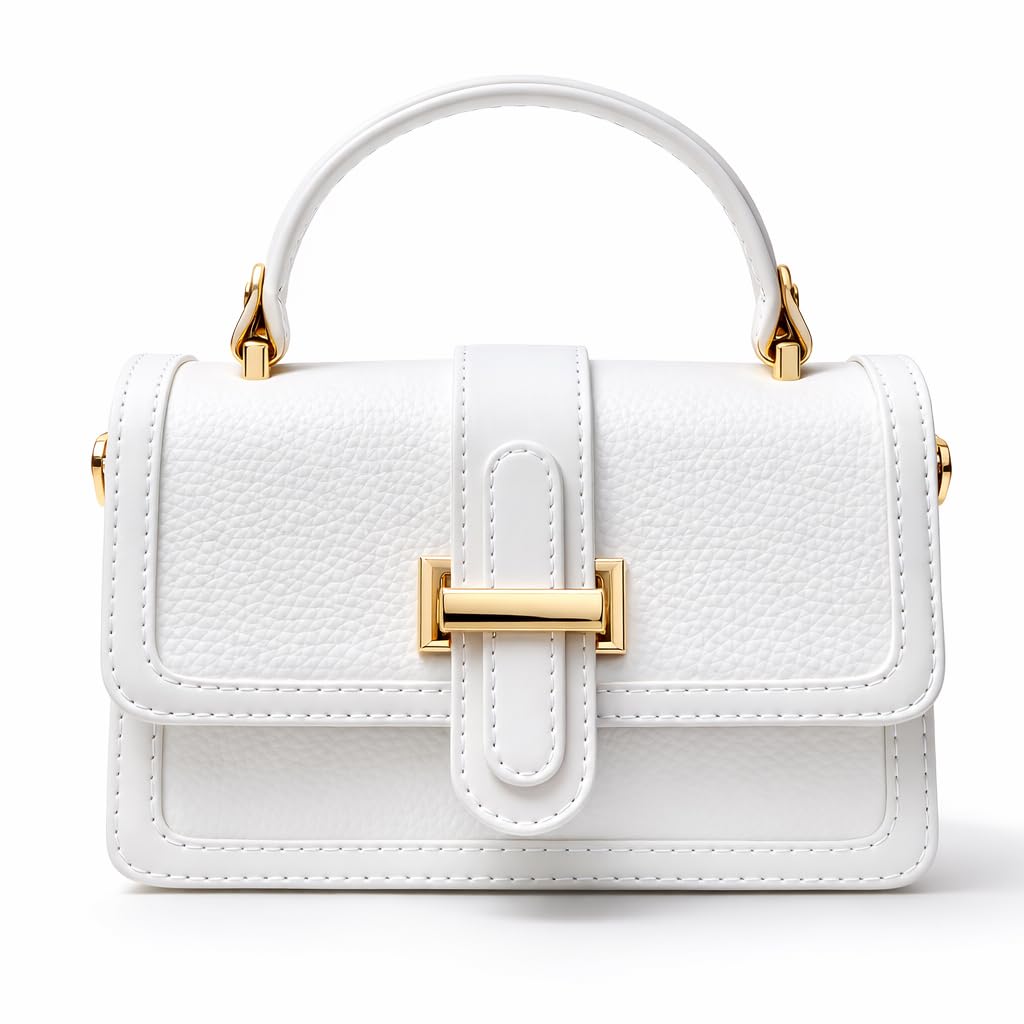 Red leather women’s handbag with a distinctive design, featuring a gold metal buckle and a top handle — suitable for work and special occasions.
