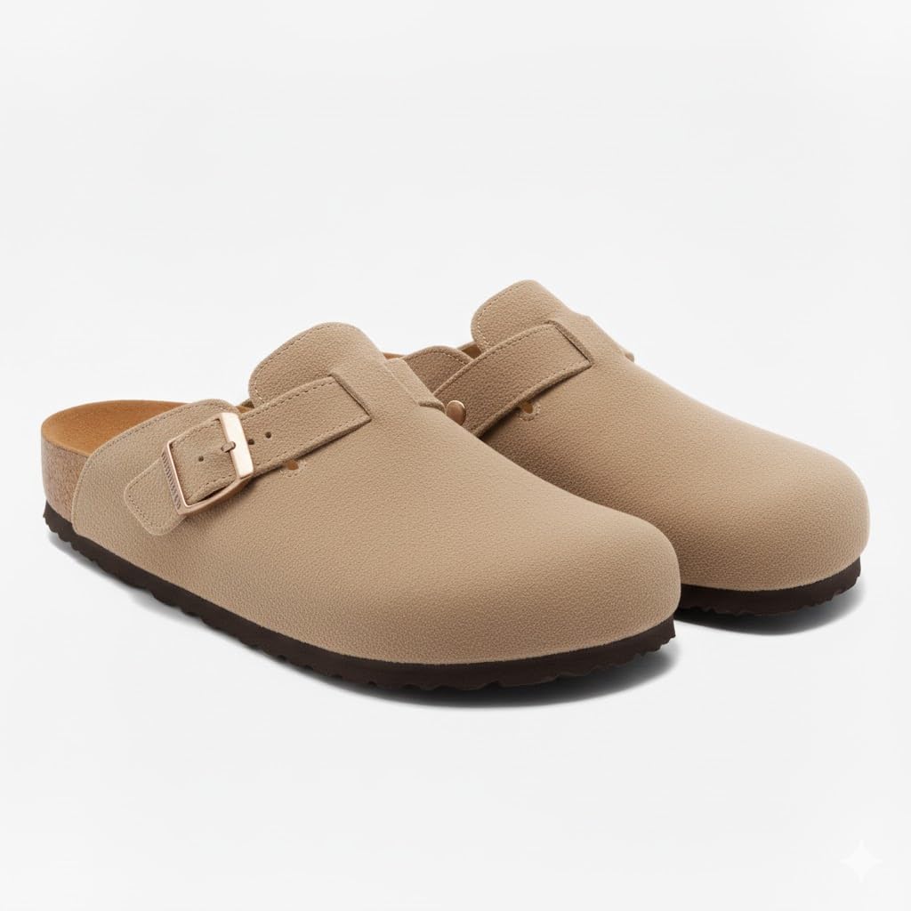 Stylish women's suede clogs with a buckle - slip-resistant and comfortable sole