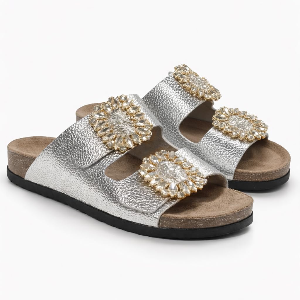 Luxury women’s slippers adorned with a sparkling crystal accessory – summer style with a cushioned sole and elegant classic design, perfect for daily outings and special occasions. - BK 18