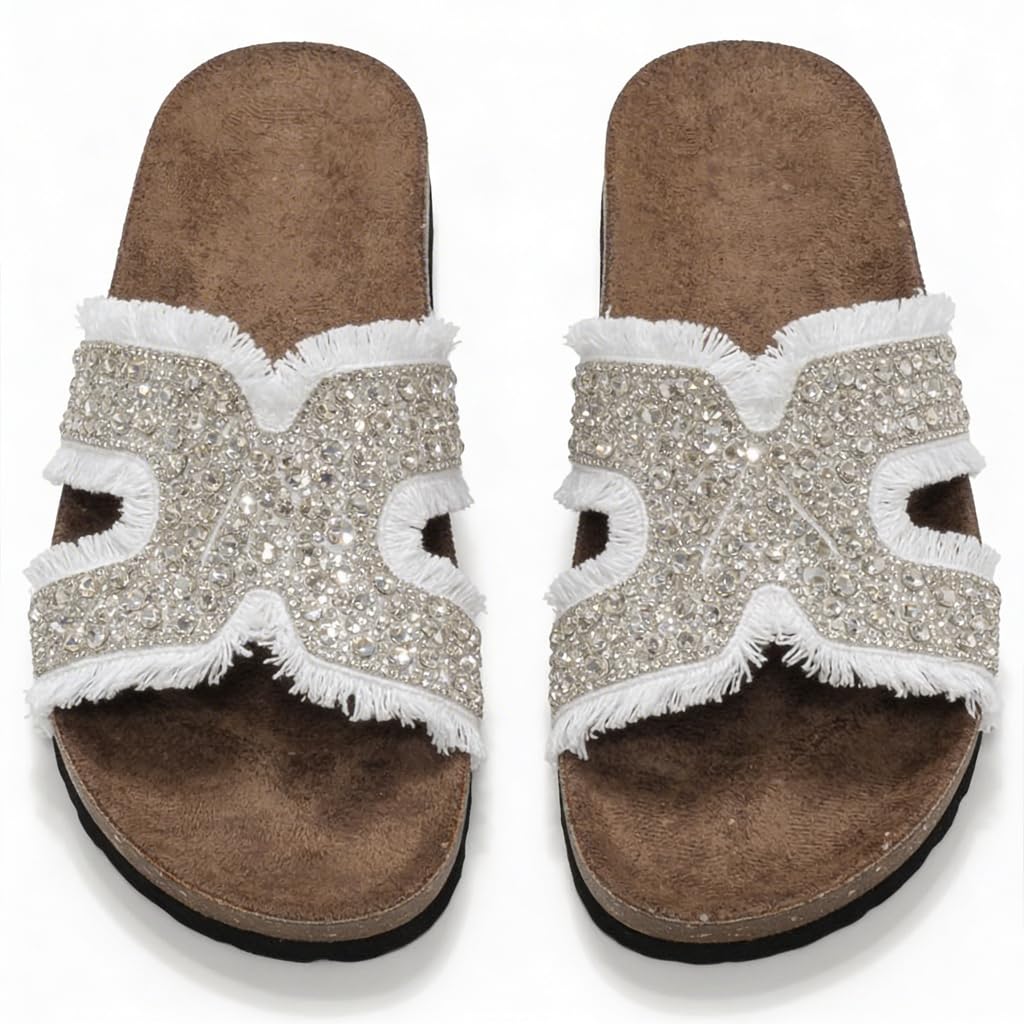 Women’s summer slippers decorated with crystals – comfortable orthopedic sole with soft suede material, elegant ladies’ style for outings and daily errands. - B1