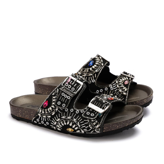 Elegant women's slippers with a luxurious design and sparkling stones - non-slip orthopedic sole