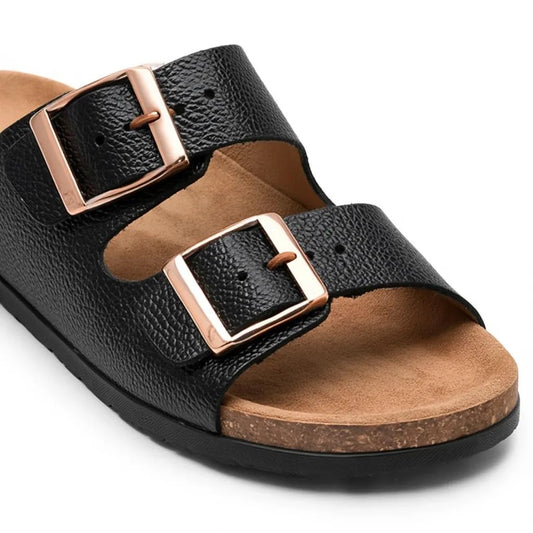 Women’s orthopedic slippers with two adjustable straps – comfortable footprint sole that supports the foot arch with an anti-slip base – modern design for daily and summer use. - BK 21