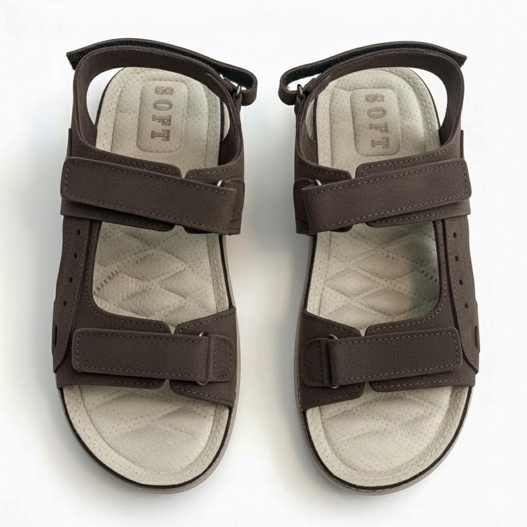 Men’s Comfortable Orthopedic Sandals – Practical Leather Design with Adjustable Double Velcro Straps and Heel Strap – Lightweight Anti-Slip Sole - 50