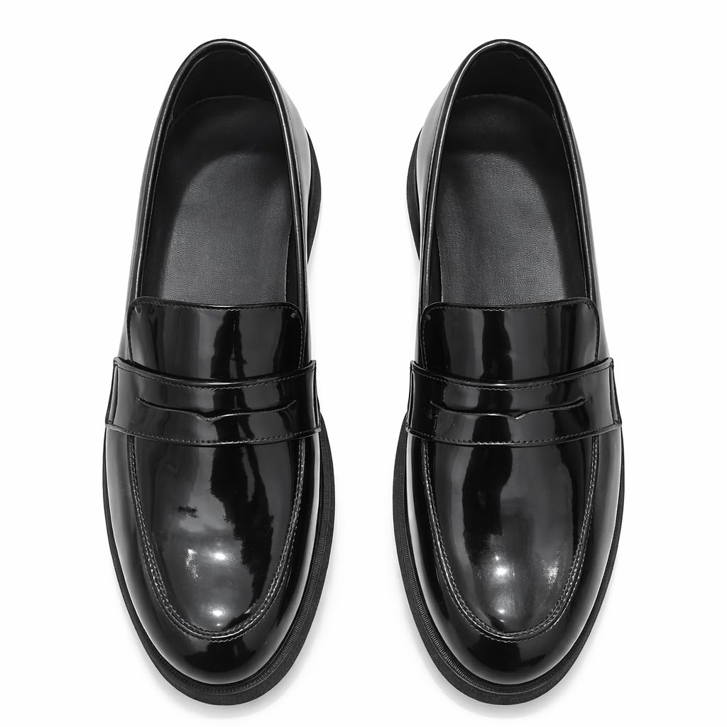 Men’s Formal Loafer Shoes in Shiny Leather – Classic Slip-On Dress Shoes for Work and Occasions – Anti-Slip Sole –