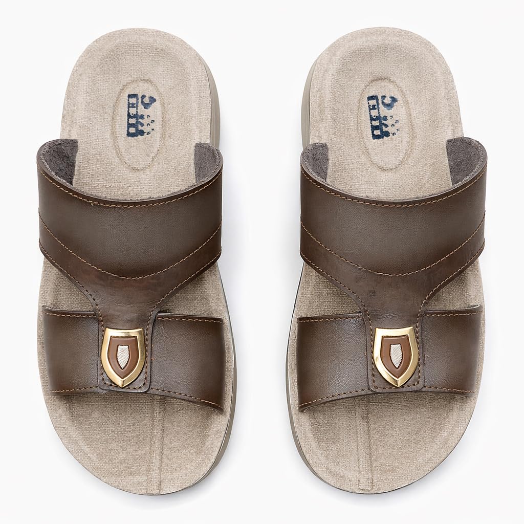 Gulf-Style Men’s Leather Slippers – Modern Design with Comfortable Anti-Slip Sole – Perfect for Daily and Summer Wear - 708
