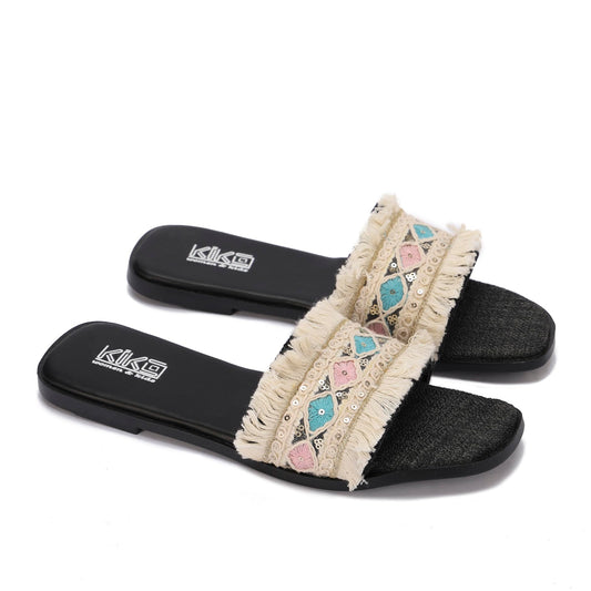 Women's summer slippers with bohemian embroidery - available in various colors and sizes
