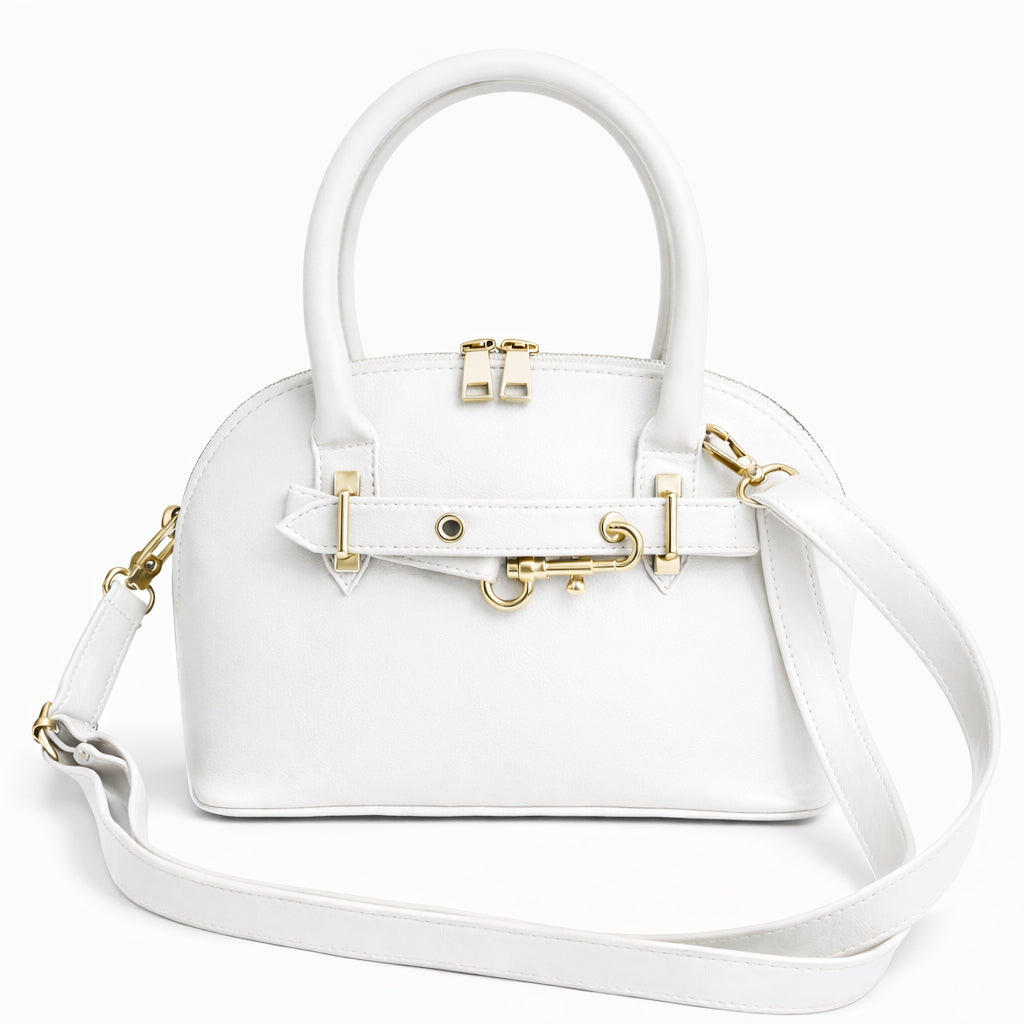 Classic "Dom" women's handbag in premium leather - with gold accents, featuring a top handle and adjustable shoulder strap - perfect for special occasions and work