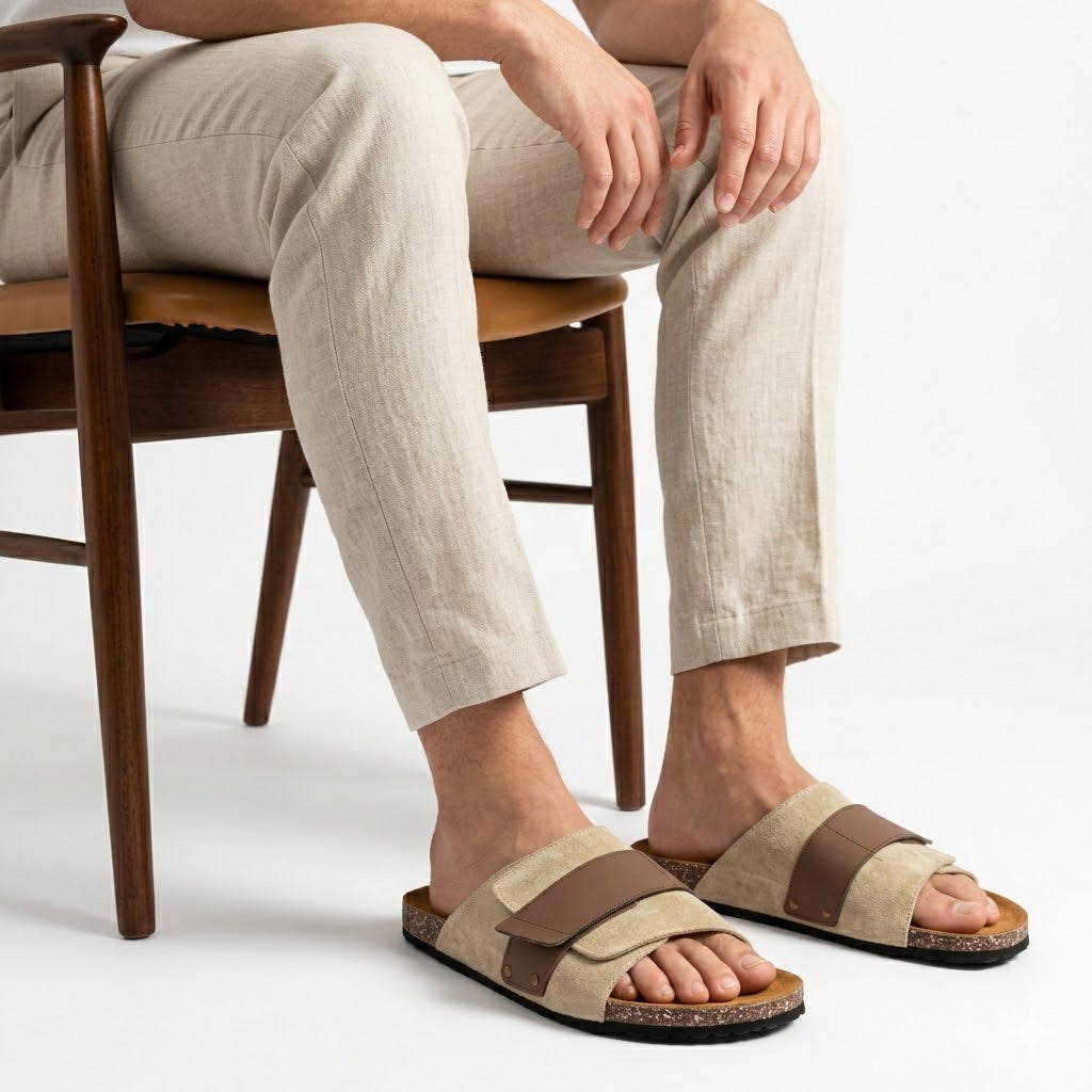 Men’s Comfortable Slippers with a Modern Design – Orthopedic Heel and Anti-Slip Sole – Ideal for Walking and Daily Wear.