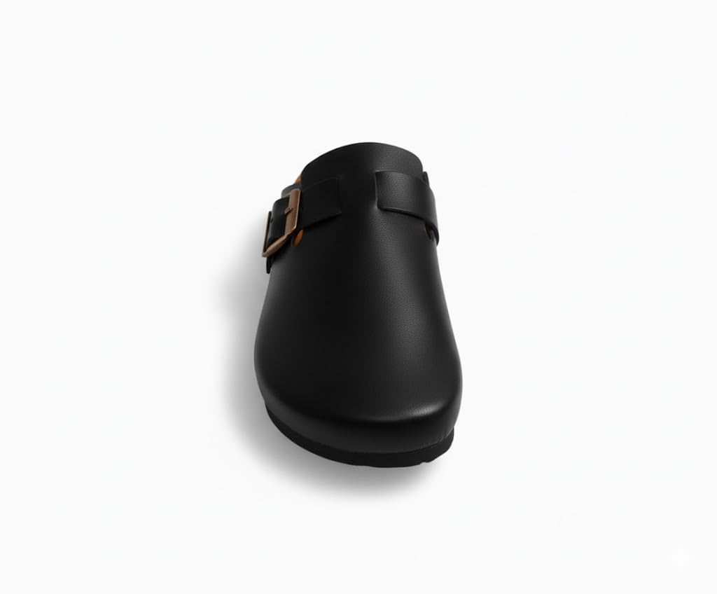 Comfortable slippers with a modern design and metal buckle - made from high-quality leather