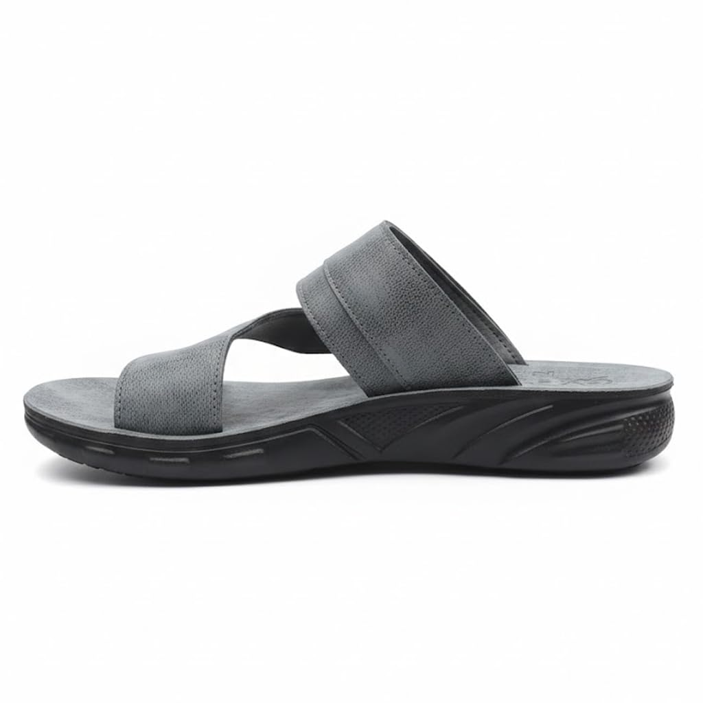 Men’s black leather slippers – modern, comfortable design with high-quality material and a cushioned orthopedic sole – perfect for daily use and errands.   - 2005