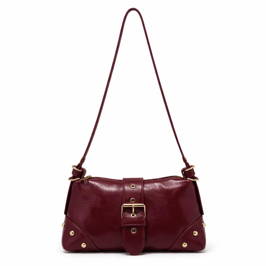 Small  women’s shoulder bag with an elegant leather buckle, featuring a top zipper and a long strap – suitable for daily outings and evening events.