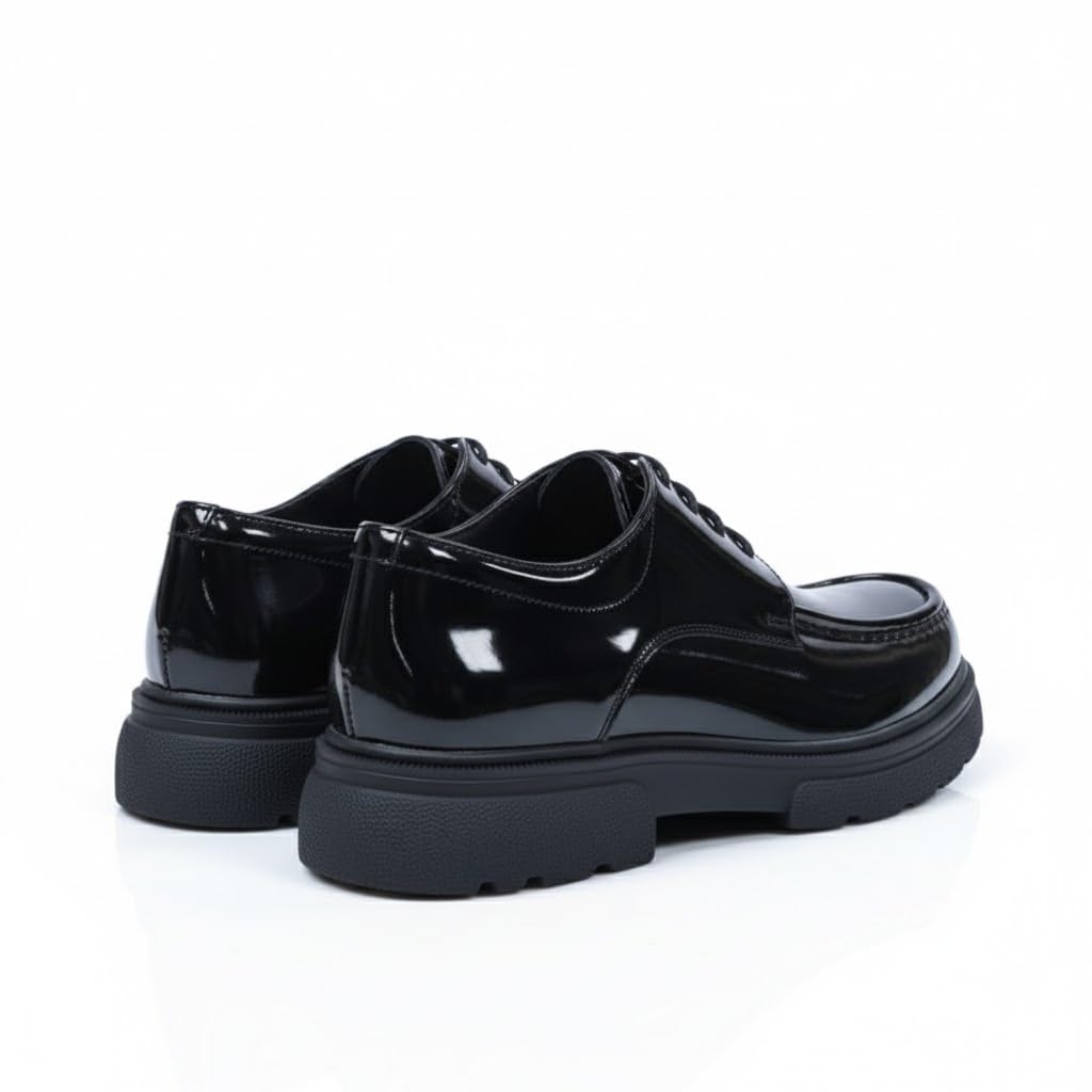 Men's patent leather lace-up boots with a non-slip rubber sole - glossy black