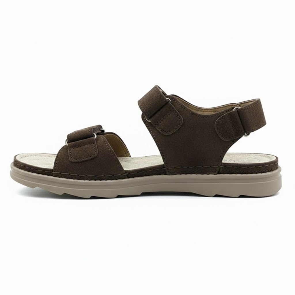 Men’s Comfortable Orthopedic Sandals – Practical Leather Design with Adjustable Double Velcro Straps and Heel Strap – Lightweight Anti-Slip Sole   - 50