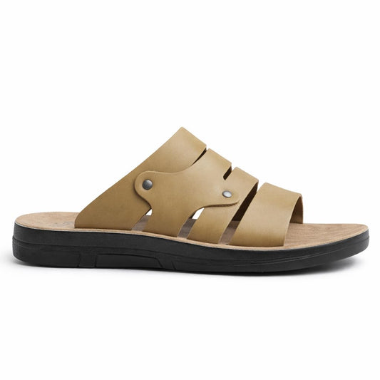 Men’s black leather slippers – modern multi-strap design with a comfortable, slip-resistant sole – ideal for daily and summer use.   - 608