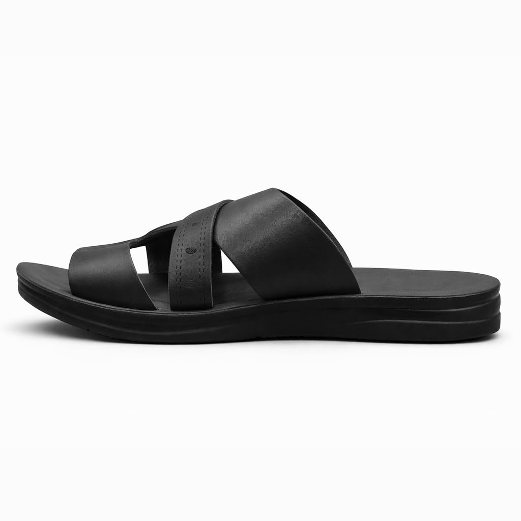 Men’s black leather slippers – modern multi-strap design with a comfortable, slip-resistant sole – ideal for daily and summer use - 309