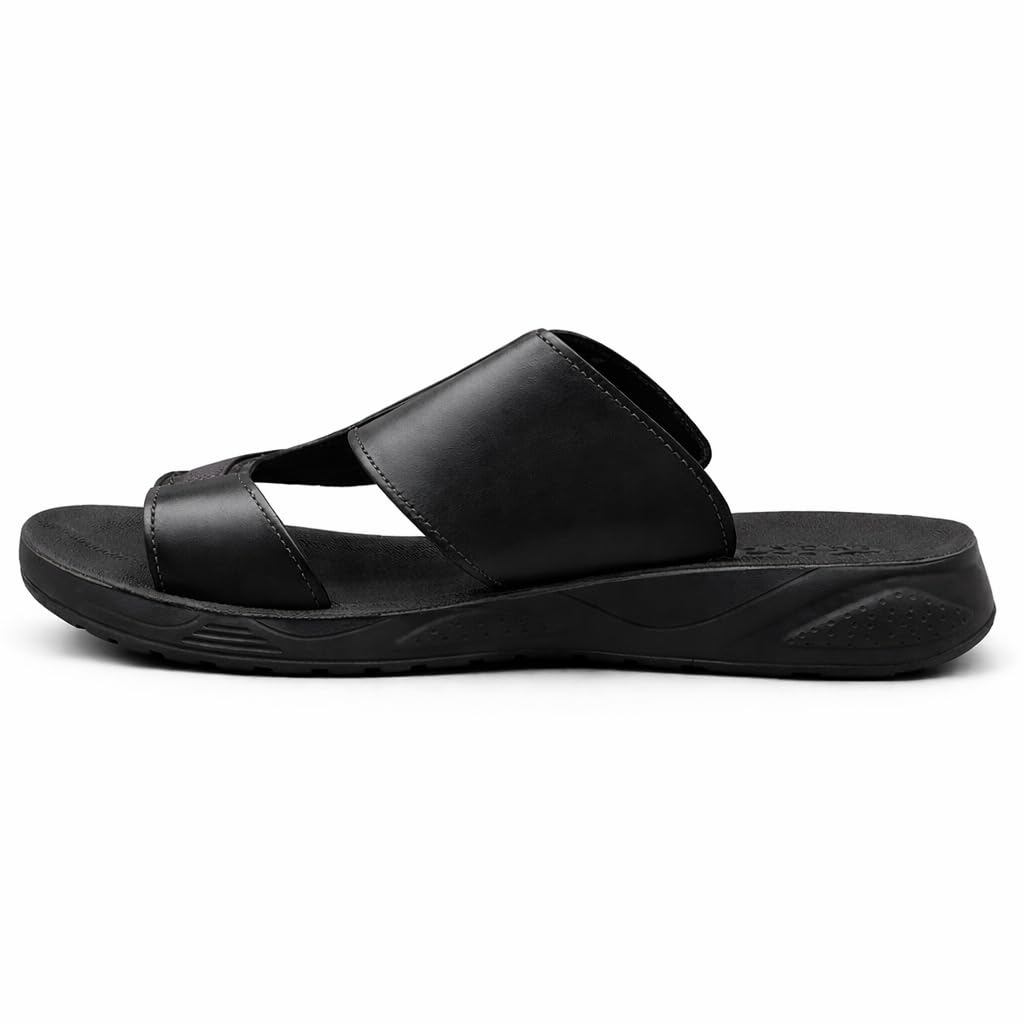 Men’s Gulf-Style Leather Slippers – Black, Modern Comfortable Design with High-Quality Leather and Padded Orthopedic Sole – Perfect for Daily Use and Outings   M43