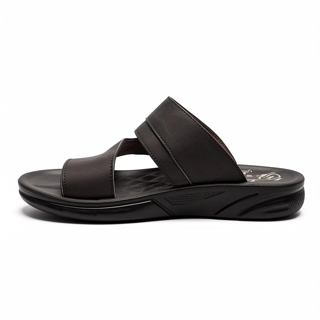 Men’s black leather slippers – modern, comfortable design with high-quality material and a cushioned orthopedic sole – perfect for daily use and errands.   - 2005