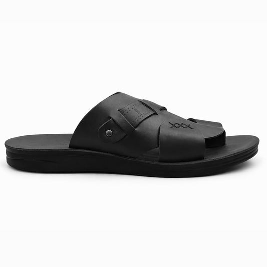 Men’s black leather slippers – modern multi-strap design with a comfortable, slip-resistant sole – ideal for daily and summer use - 309