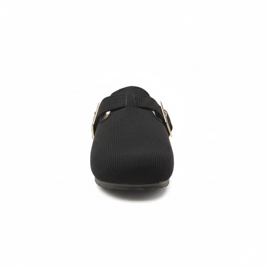 Stylish and comfortable women's clogs with a buckle closure and a non-slip sole.
