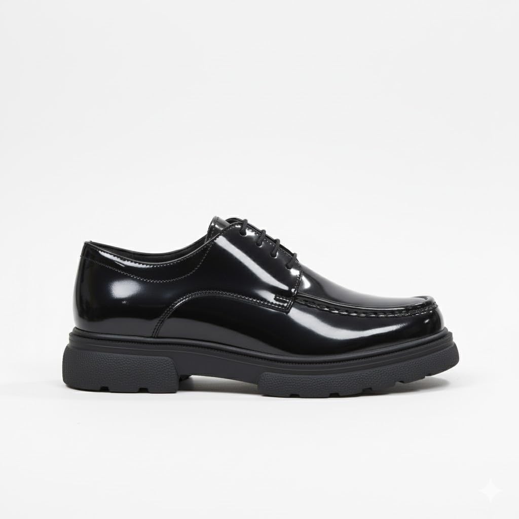 Men's patent leather lace-up boots with a non-slip rubber sole - glossy black