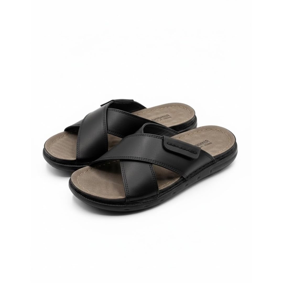 Men genuine leather slipper fashion casual look - Anti-slip  BLACK  - Size 41 Code 810