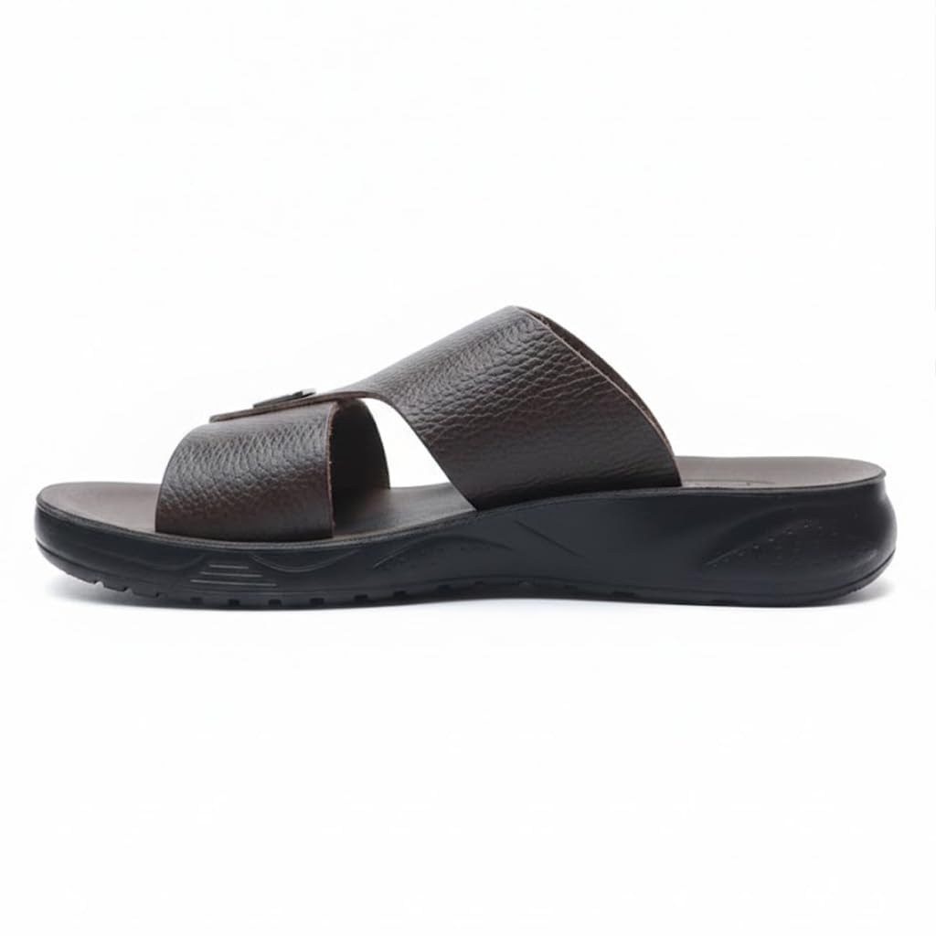 Gulf-Style Men’s Leather Slippers – Modern Design with Comfortable Anti-Slip Sole – Perfect for Daily and Summer Wear   - 706