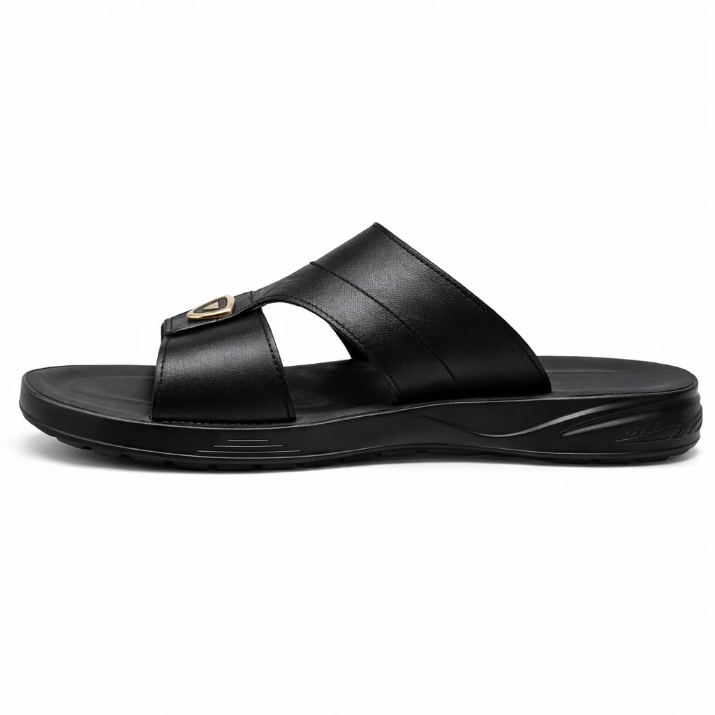 Gulf-Style Men’s Leather Slippers – Modern Design with Comfortable Anti-Slip Sole – Perfect for Daily and Summer Wear  - 708