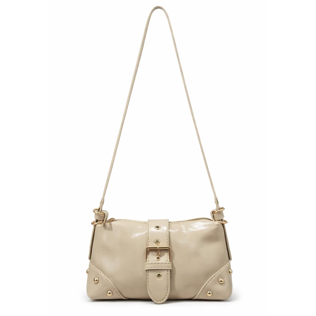 Small  women’s shoulder bag with an elegant leather buckle, featuring a top zipper and a long strap – suitable for daily outings and evening events.