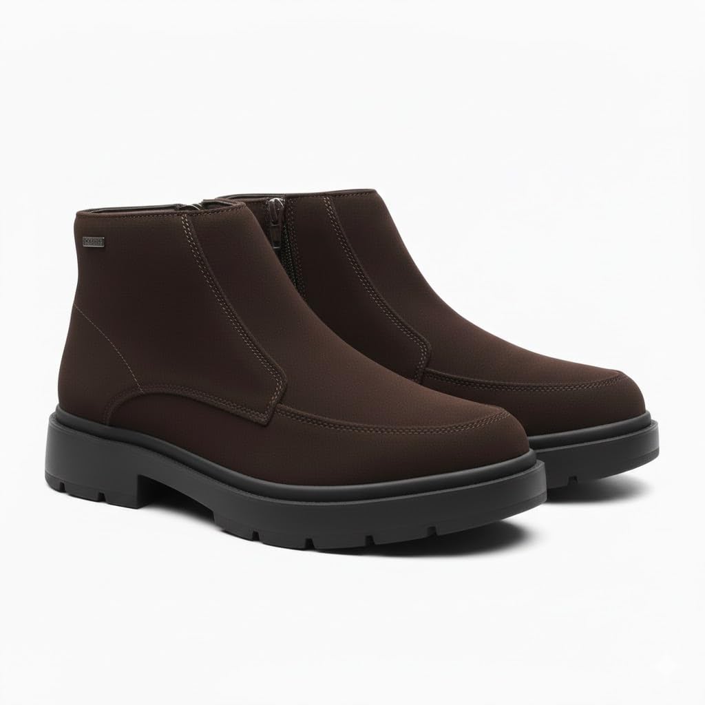 Men's half-boot with a distinctive zipper, made from elegant genuine suede leather and featuring a slip-resistant Turkish rubber sole.