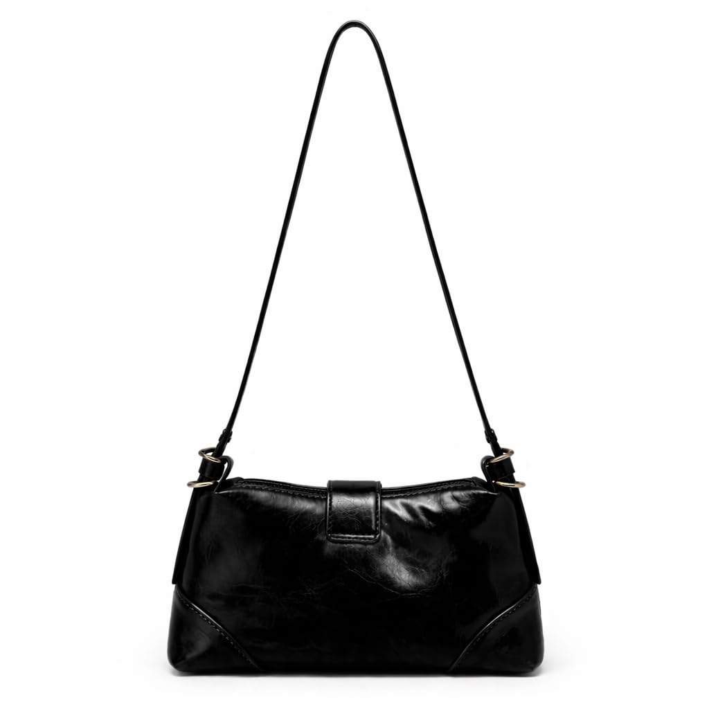 Small  women’s shoulder bag with an elegant leather buckle, featuring a top zipper and a long strap – suitable for daily outings and evening events.