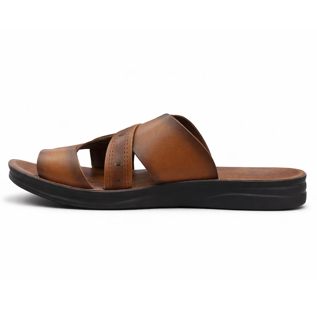 Men Leather Slippers – Modern Multi-Strap Design with Comfortable Anti-Slip Sole – Perfect for Daily Use and Summer  - 309