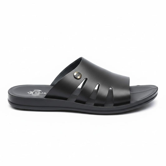 Men’s black leather slippers – modern multi-strap design with a comfortable, slip-resistant sole – ideal for daily and summer use.   - 624