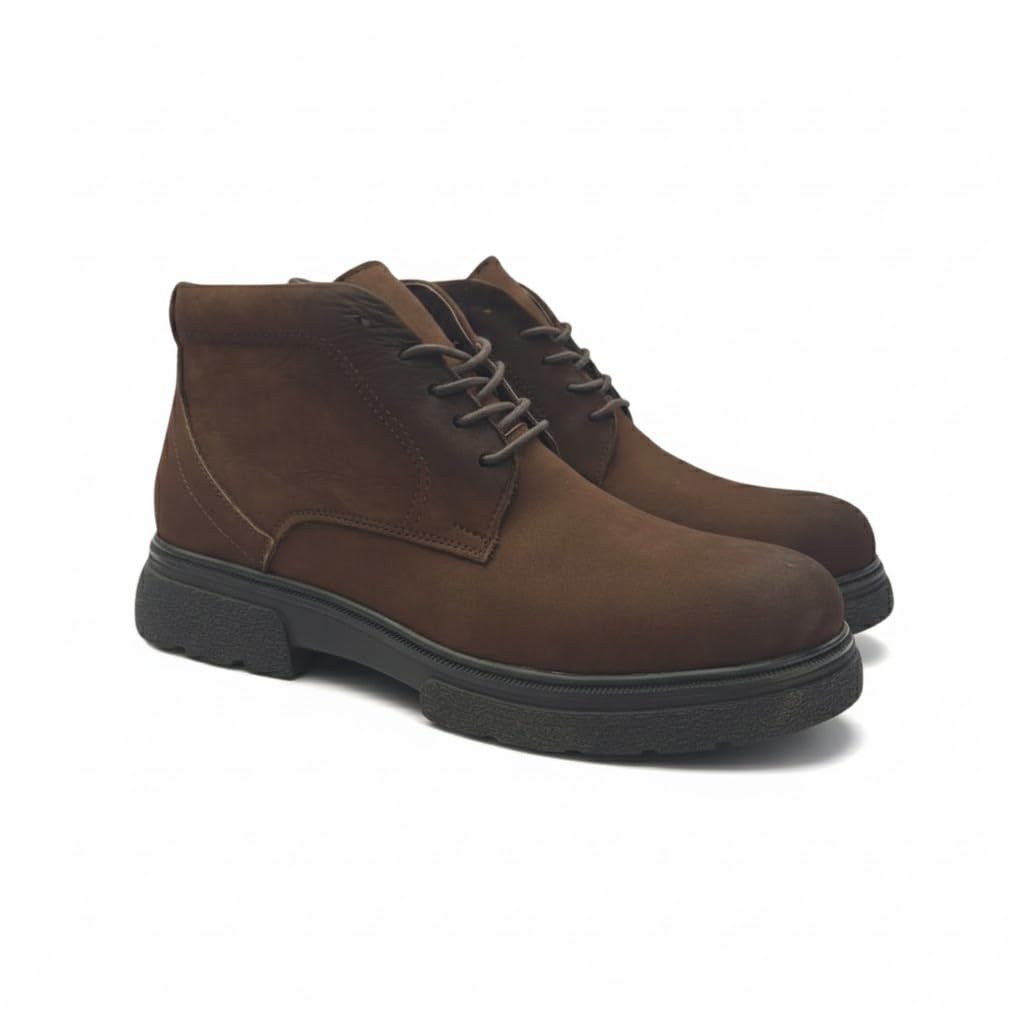 Men's elegant lace-up ankle boots made of suede - equipped with a comfortable Turkish rubber sole