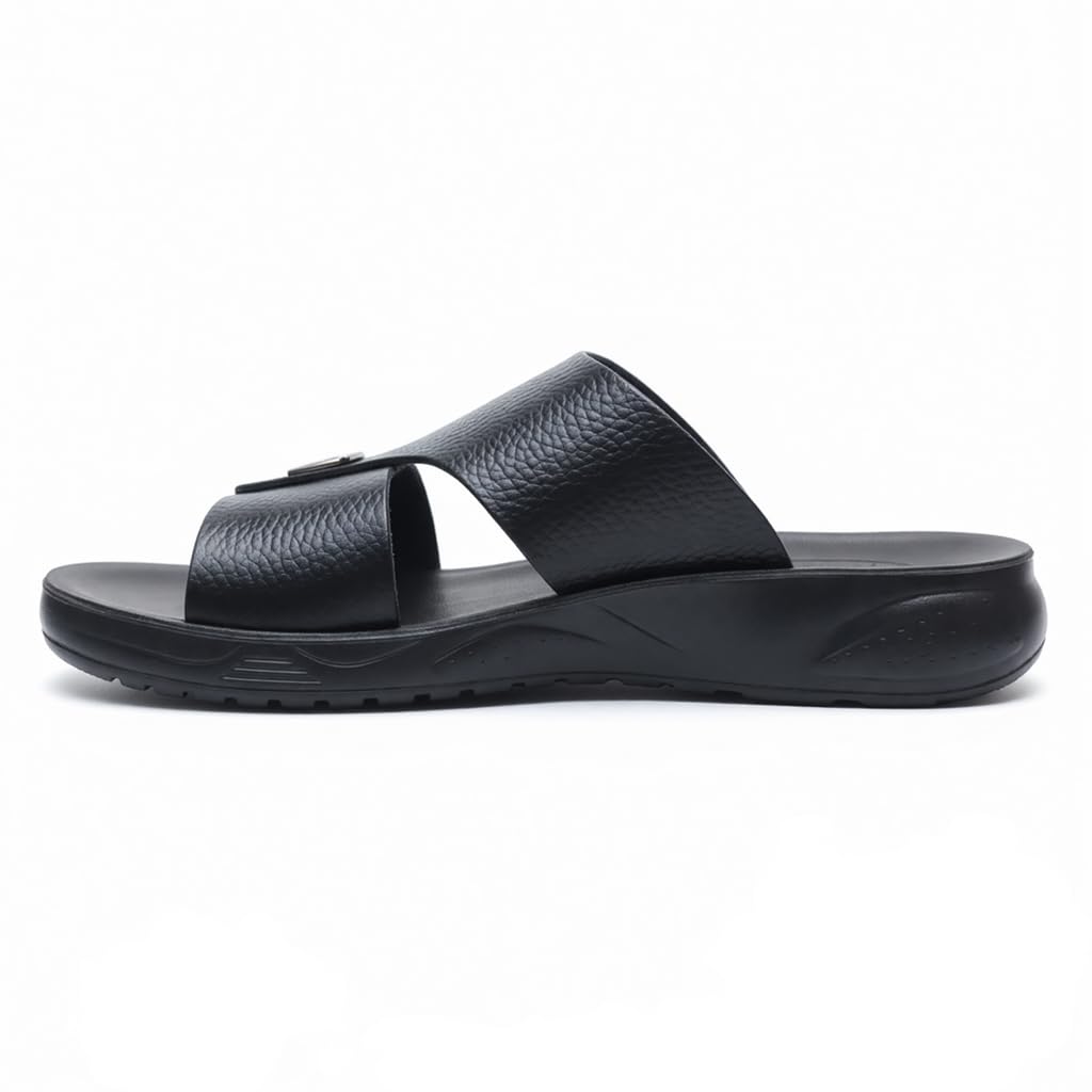 Gulf-Style Men’s Leather Slippers – Modern Design with Comfortable Anti-Slip Sole – Perfect for Daily and Summer Wear   - 706