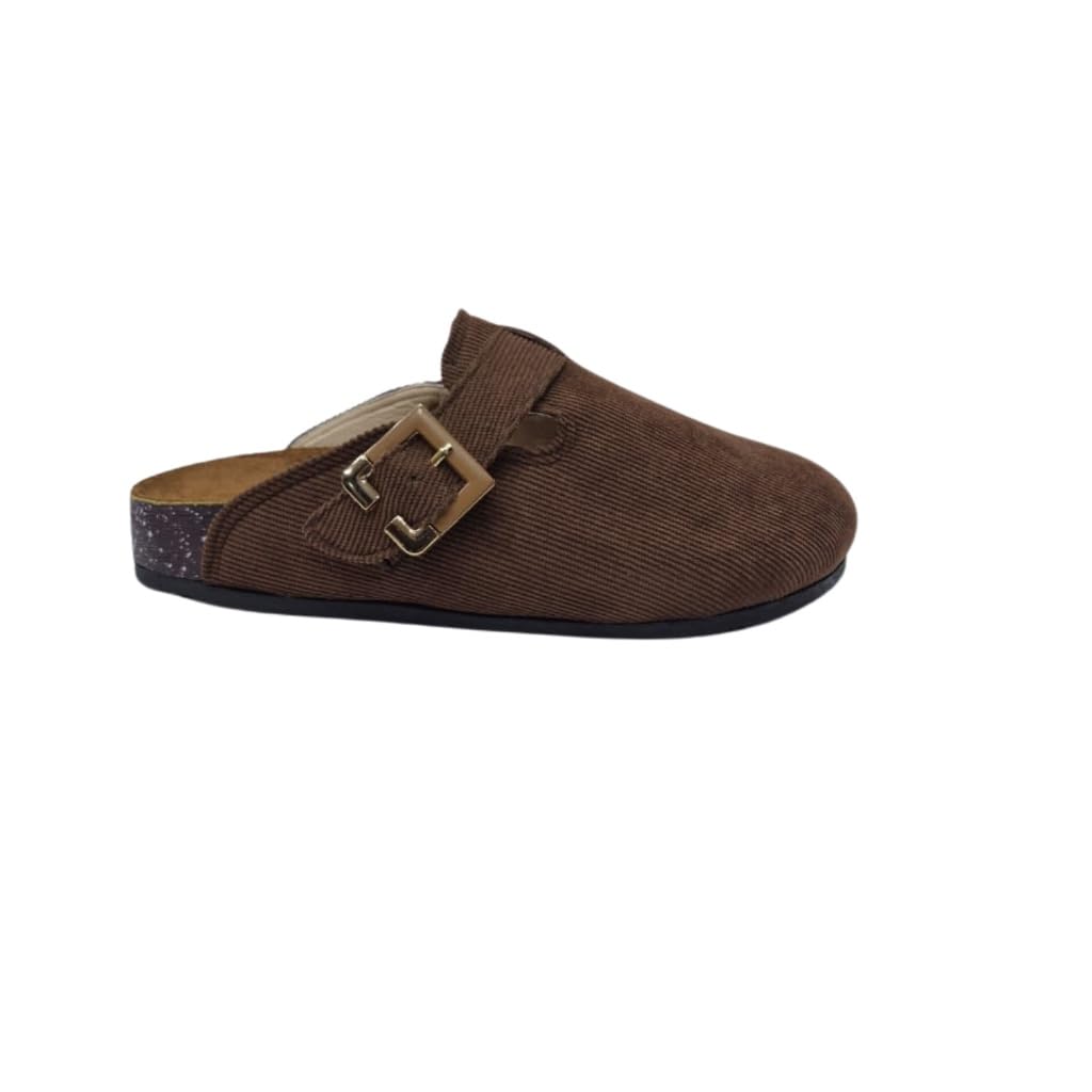 Stylish and comfortable women's clogs with a buckle closure and a non-slip sole.