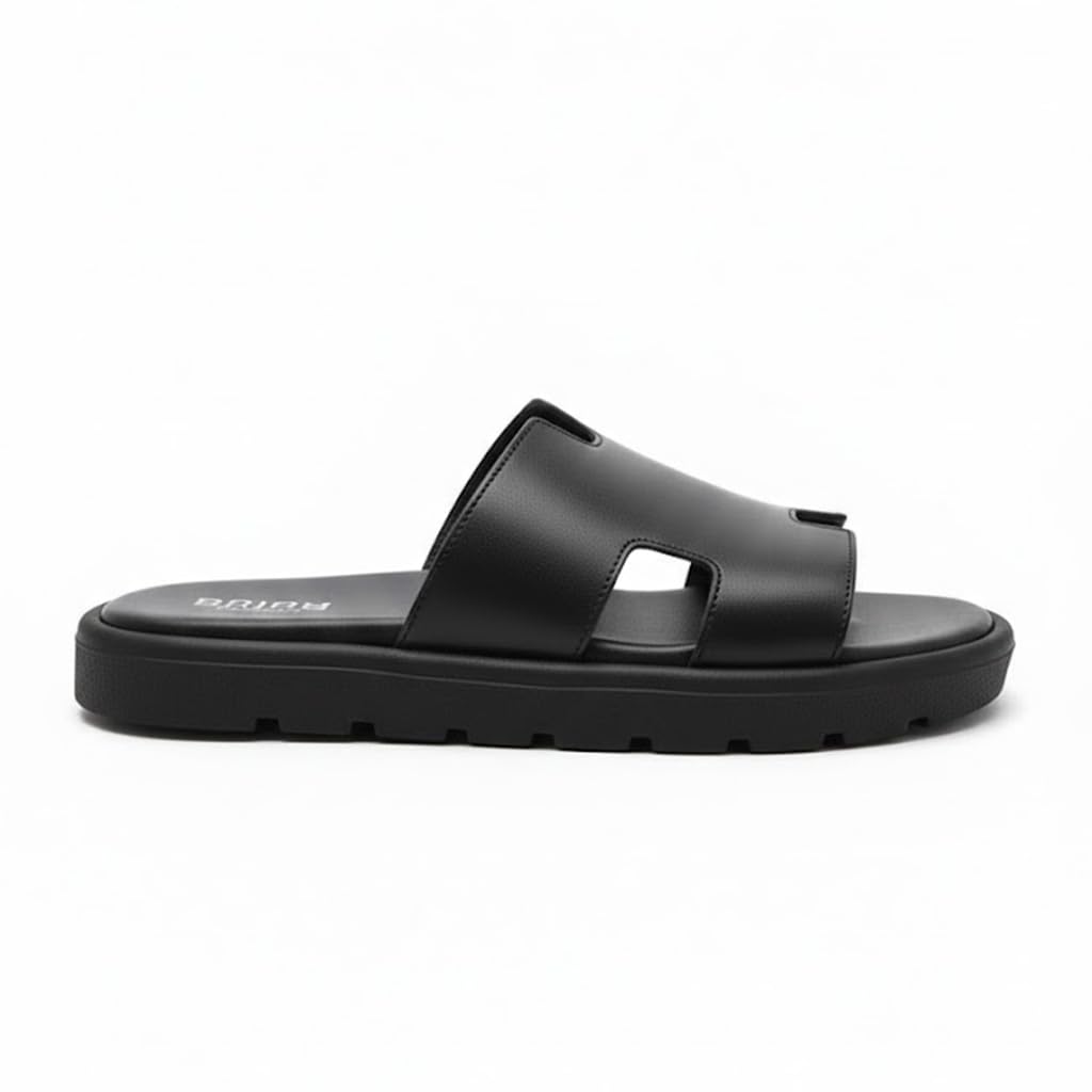 Men genuine leather slipper fashion casual look - Anti-slip  BLACK  - Code 4001