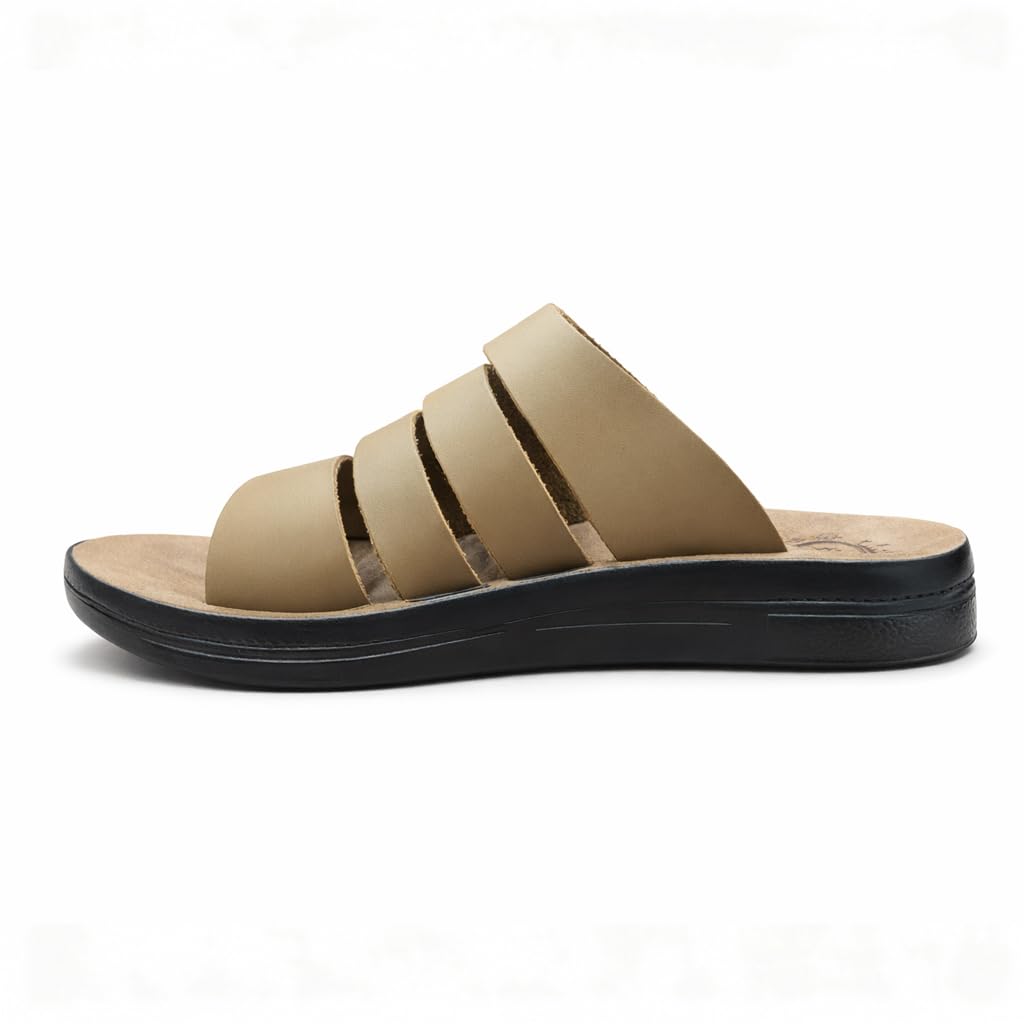 Men’s black leather slippers – modern multi-strap design with a comfortable, slip-resistant sole – ideal for daily and summer use.   - 608
