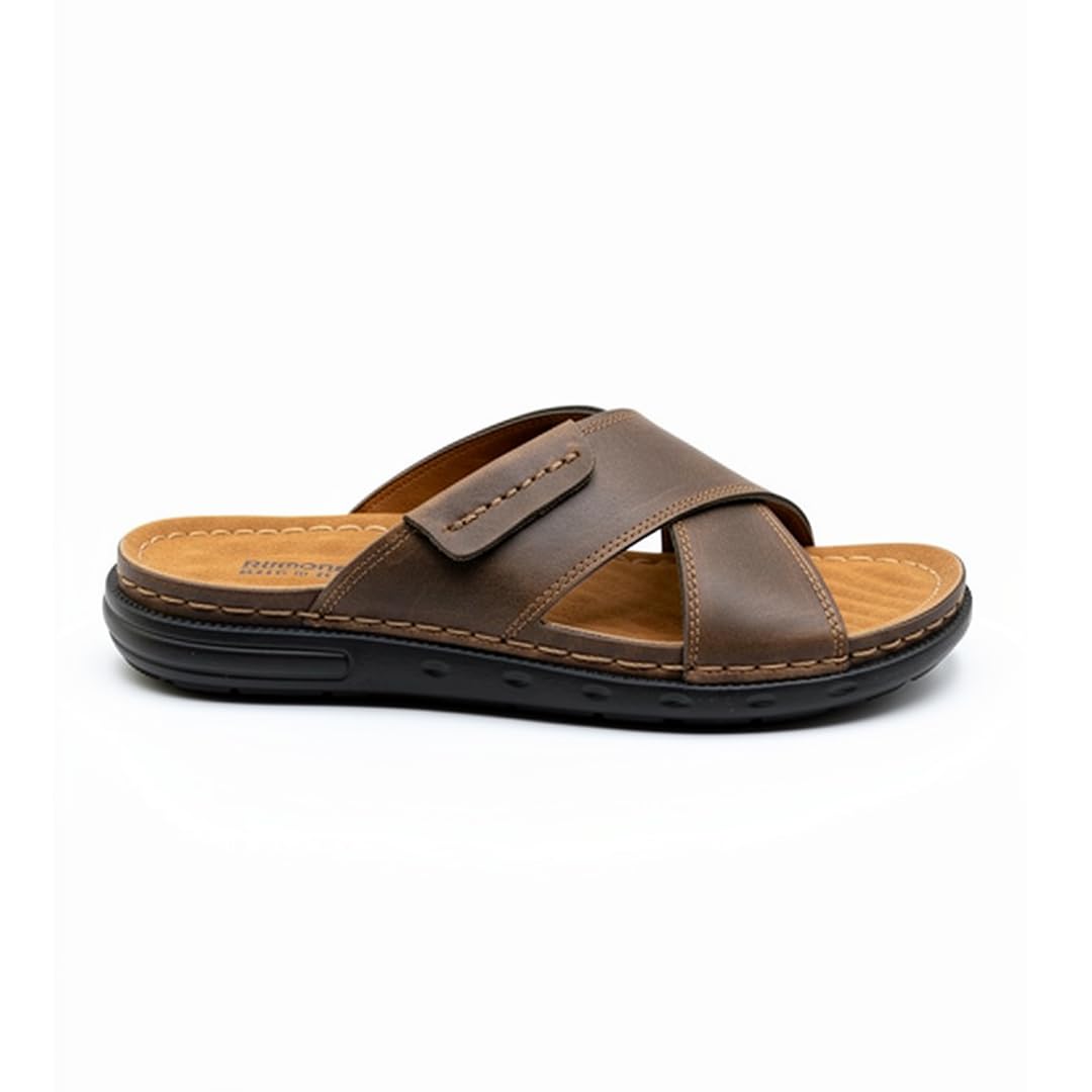 Men genuine leather slipper fashion casual look - Anti-slip  BROWN  - Size 45 Code 810