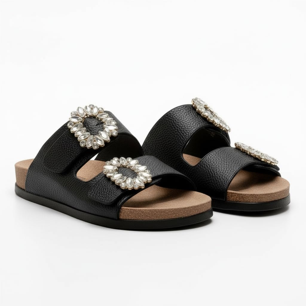 Women’s Luxury Slippers Adorned with Shiny Crystal Accessories – Comfortable Summer Footwear with Padded Sole and Elegant Classic Design, Perfect for Daily Outings and Special Occasions.
