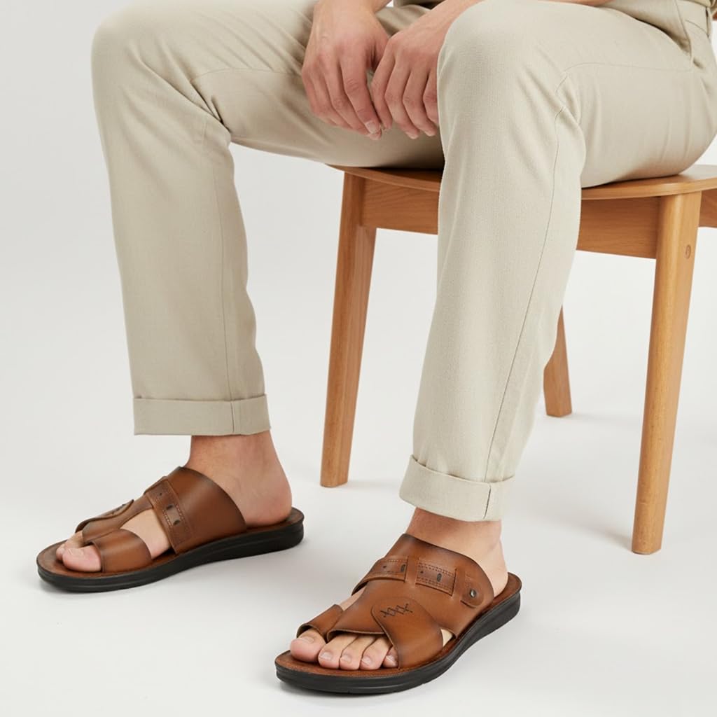 Men Leather Slippers – Modern Multi-Strap Design with Comfortable Anti-Slip Sole – Perfect for Daily Use and Summer  - 309
