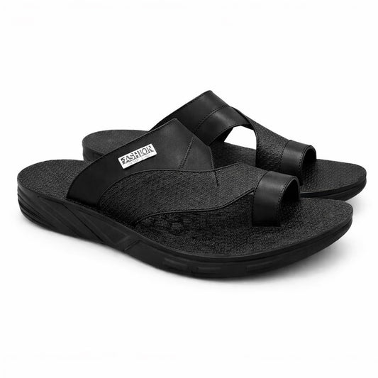 Men’s black leather slippers – modern, comfortable design with high-quality material and a cushioned orthopedic sole – perfect for daily use and errands.  BLACK  -Size41 - 911